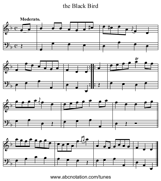 the Black Bird - staff notation