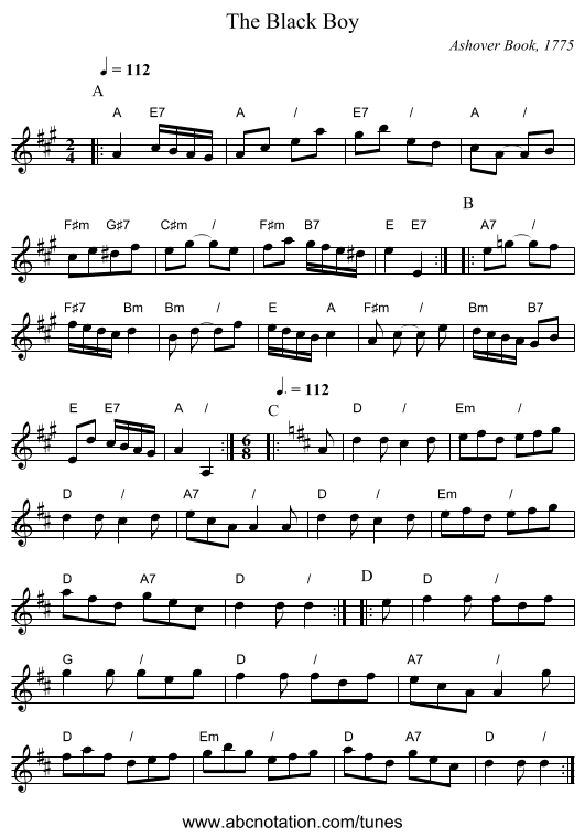 The Black Boy - staff notation