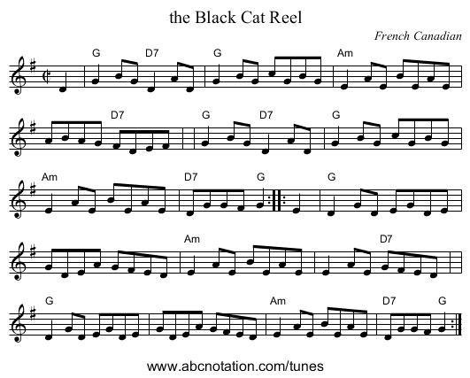 the Black Cat Reel - staff notation