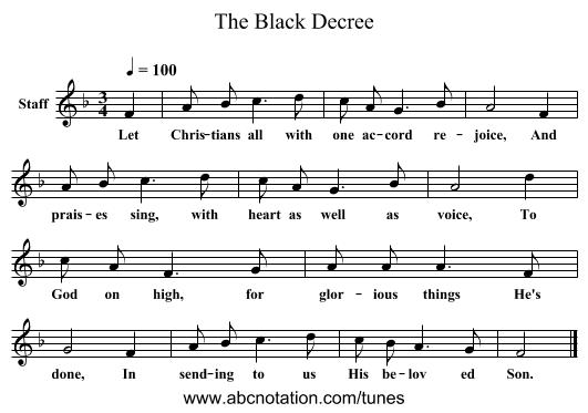 The Black Decree - staff notation