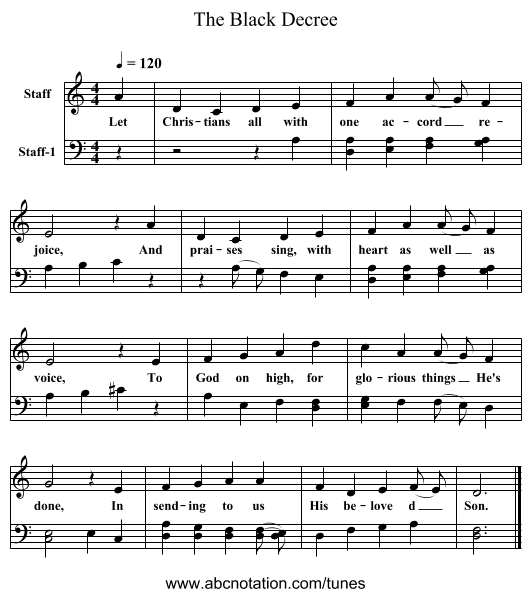 The Black Decree - staff notation