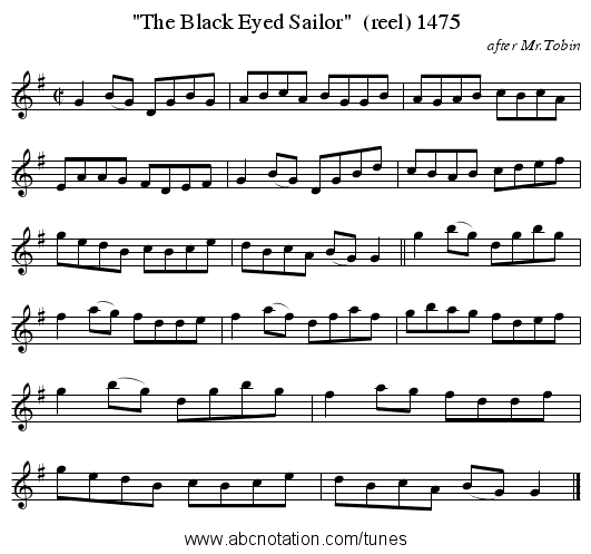 The Black Eyed Sailor (reel) 1475 - staff notation