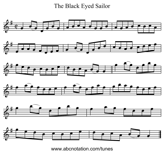 The Black Eyed Sailor - staff notation