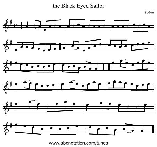 the Black Eyed Sailor - staff notation
