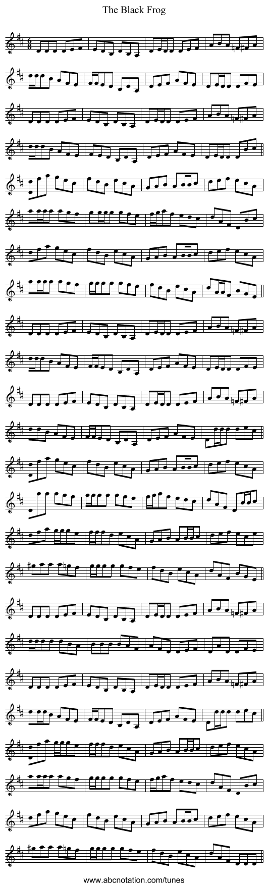 The Black Frog - staff notation