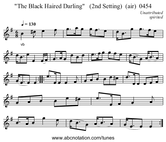 The Black Haired Darling   (2nd Setting)  (air)  0454 - staff notation