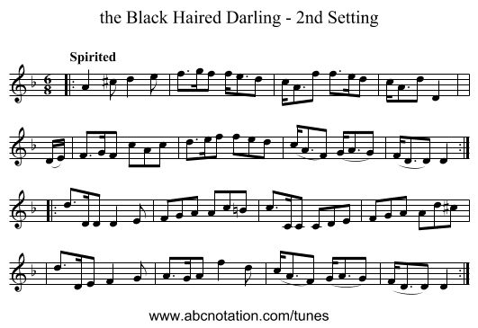 the Black Haired Darling - 2nd Setting - staff notation