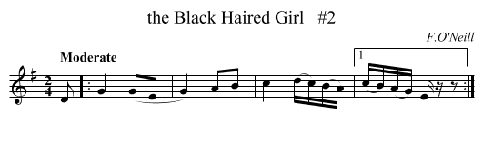 the Black Haired Girl   #2 - staff notation