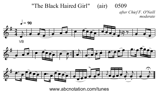 The Black Haired Girl (air) 0509 - staff notation