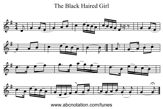 The Black Haired Girl - staff notation