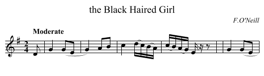 the Black Haired Girl - staff notation