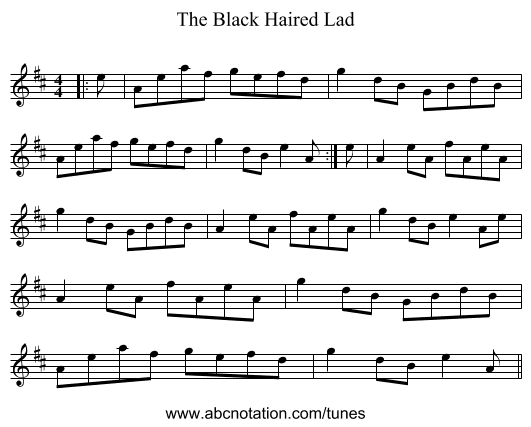 The Black Haired Lad - staff notation