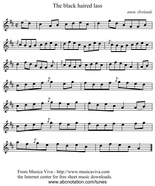 The black haired lass - staff notation