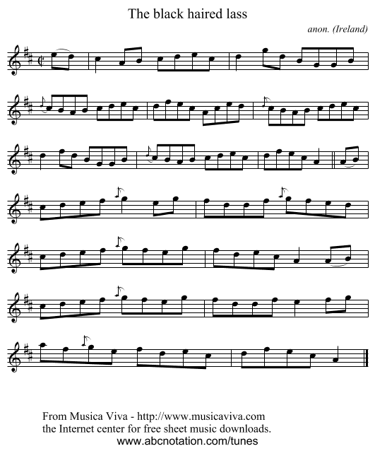 The black haired lass - staff notation