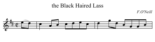 the Black Haired Lass - staff notation