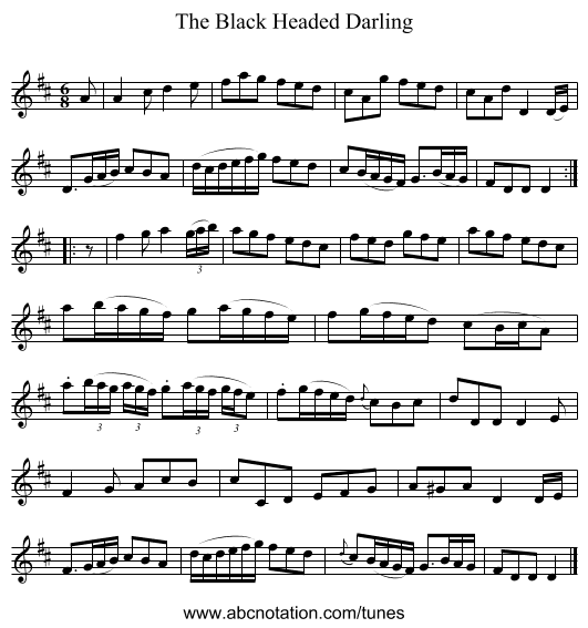 The Black Headed Darling - staff notation