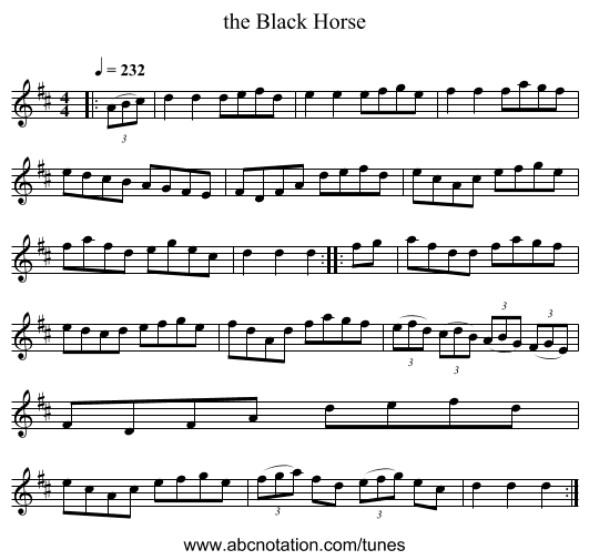 the Black Horse - staff notation