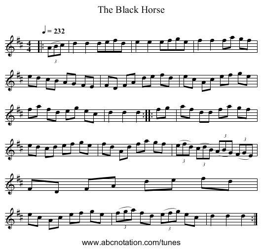 The Black Horse - staff notation