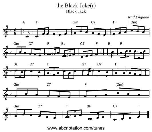 the Black Joke(r) - staff notation