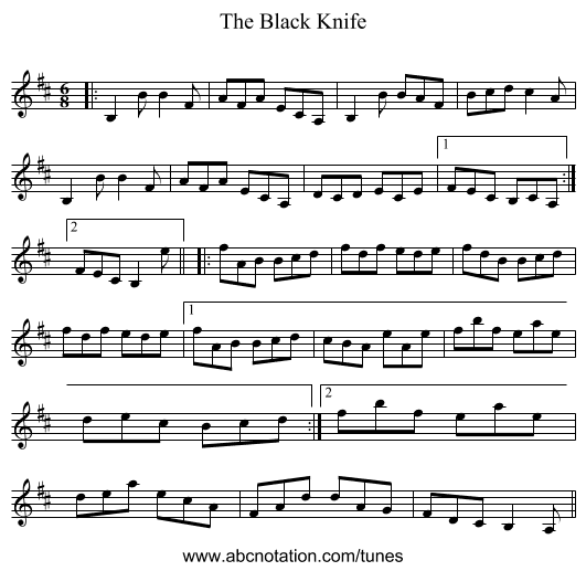 The Black Knife - staff notation