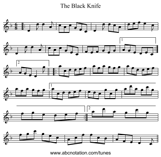 The Black Knife - staff notation