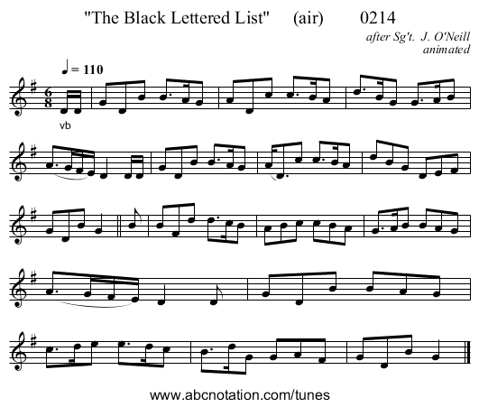 The Black Lettered List     (air)        0214 - staff notation