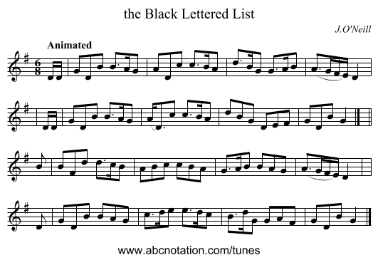 the Black Lettered List - staff notation