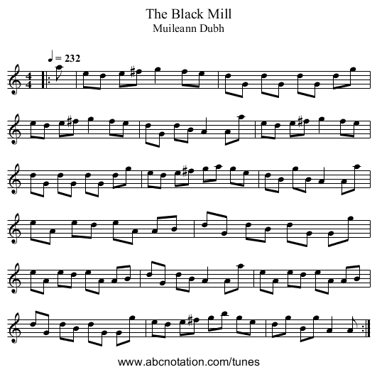 The Black Mill - staff notation