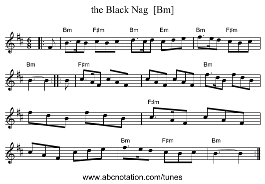 the Black Nag  [Bm] - staff notation