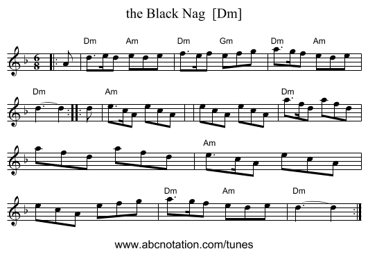 the Black Nag  [Dm] - staff notation