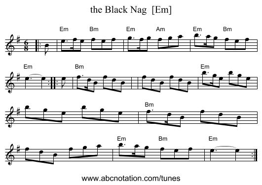 the Black Nag  [Em] - staff notation