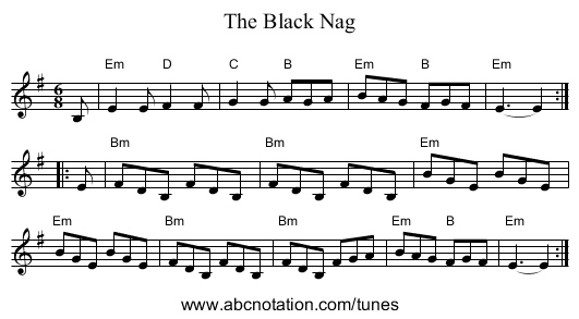 The Black Nag - staff notation