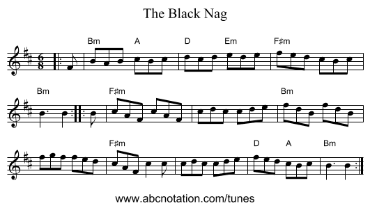 The Black Nag - staff notation
