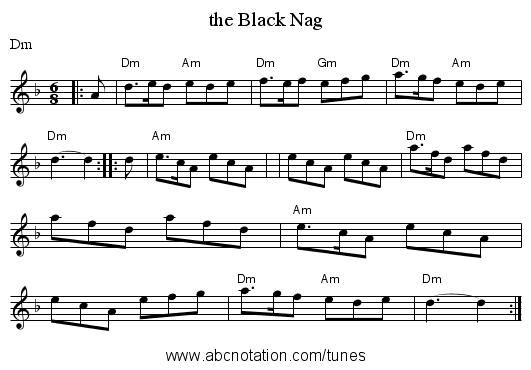 the Black Nag - staff notation