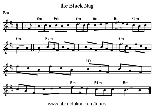 the Black Nag - staff notation