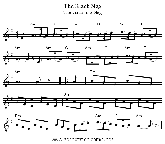 The Black Nag - staff notation