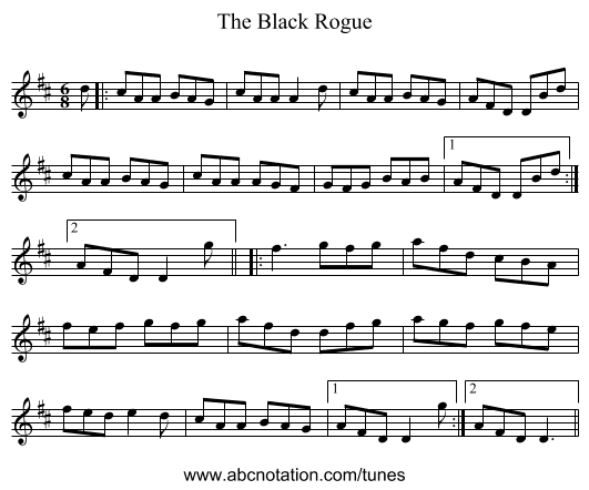 The Black Rogue - staff notation