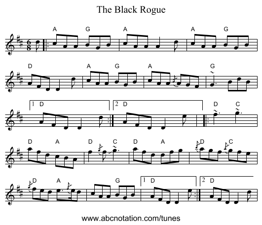 The Black Rogue - staff notation