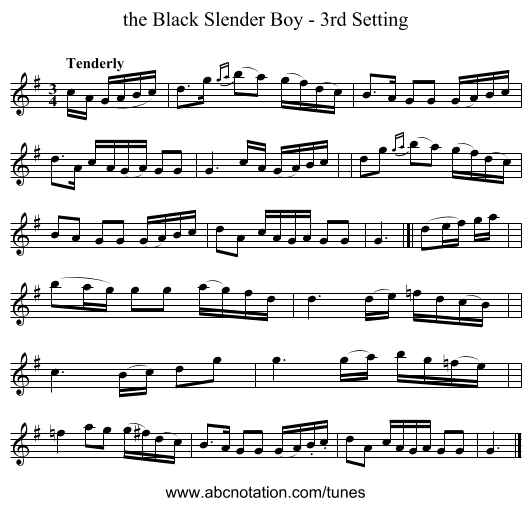 the Black Slender Boy - 3rd Setting - staff notation