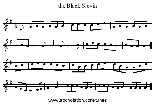 the Black Slovin - staff notation