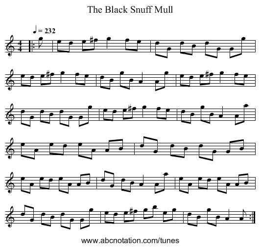The Black Snuff Mull - staff notation
