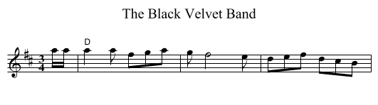 The Black Velvet Band - staff notation