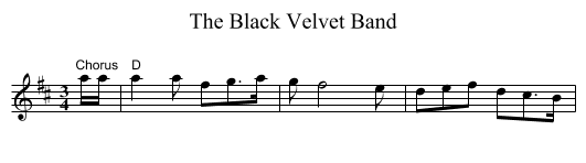 The Black Velvet Band - staff notation