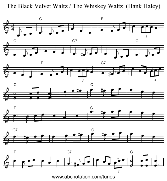 The Black Velvet Waltz / The Whiskey Waltz  (Hank Haley) - staff notation