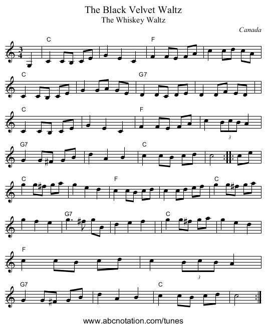 The Black Velvet Waltz - staff notation