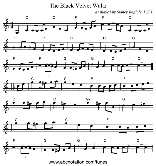 The Black Velvet Waltz - staff notation