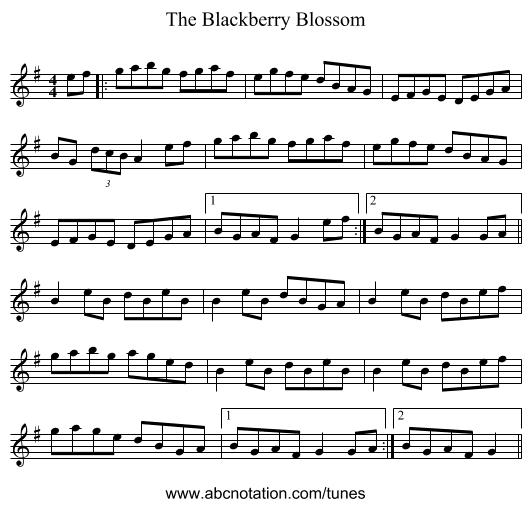 The Blackberry Blossom - staff notation