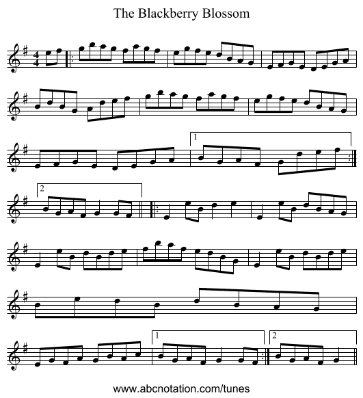 The Blackberry Blossom - staff notation