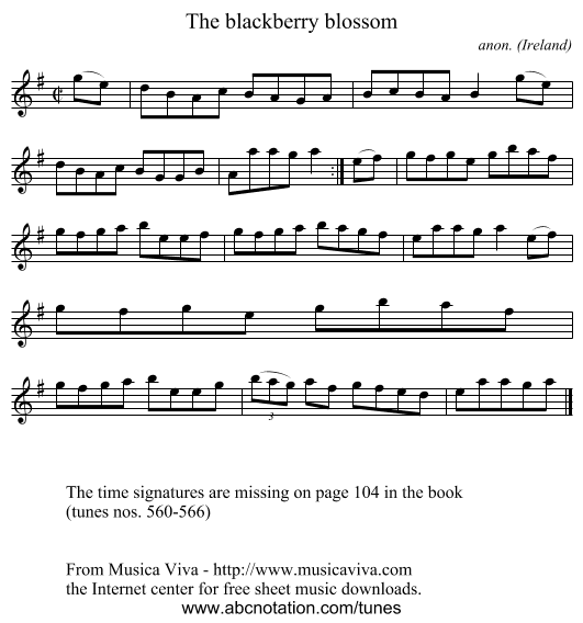 The blackberry blossom - staff notation