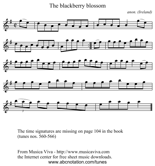 The blackberry blossom - staff notation